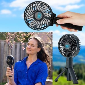 2-i-1 genopladelig og bærbar mini-ventilator med stativ | HANDCOLIO
